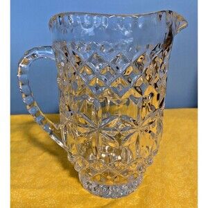 Vintage Crystal D’Adriana Luna Lace Pattern Lead Crystal Clear Pitcher 6.5"